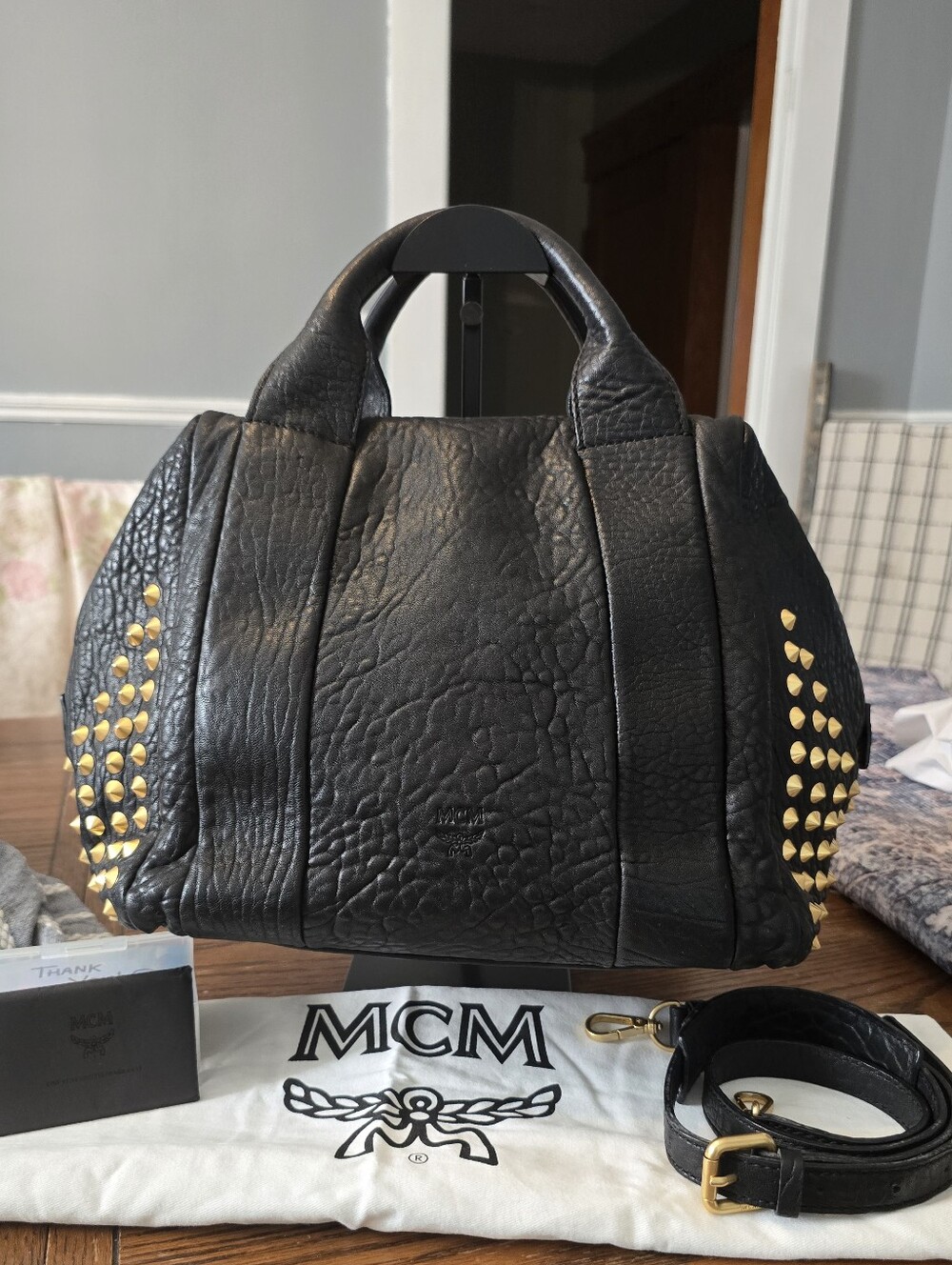 MCM Keana Studded Sheepskin Leather Satchel/Crossbody w/Dustbag In EUC
